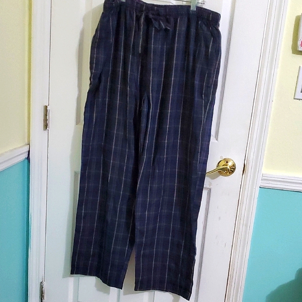 Claiborne Sleepwear Navy & Gray Plaid Comfy Lounge U Unisex Pajama Pants XL